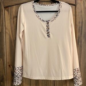 Leopard Trim Long Sleeve Top